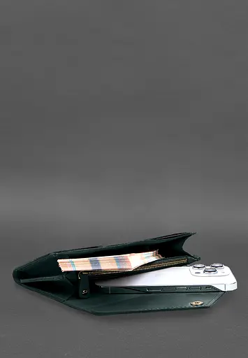 Кожаный клатч (портмоне) на кнопке 5.0 Зеленый краст - фото 7