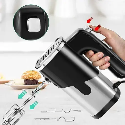 Універсальний ручний міксер Bitek BT-6630 5 швидкостей з насадками для тіста 1200 Вт Срібний Чорний - фото 4