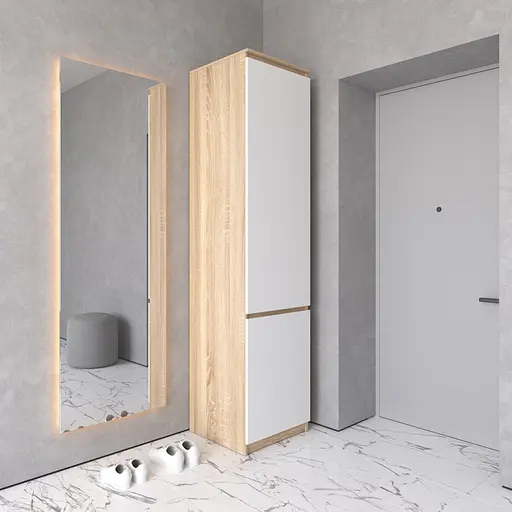 Шкаф пенал Vays R-21 Дуб Сонома-Белый фасад, с полками и штангой, без ручек, ЛДСП, 50×50×211 см - для одежды и обуви, в прихожую