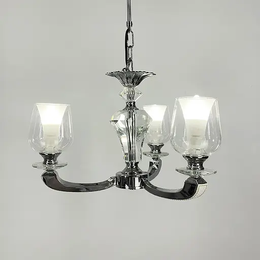 Люстра на 3 подвійних плафони із елементами білої екошкіри Line.F S 865/3 WT - фото 1