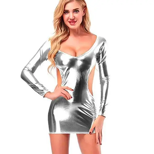 Чарівне міні-плаття з ефектом блиску зі штучної шкіри XS/S Металік K0845-2 - фото 3