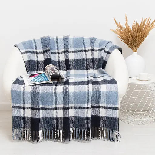 Плед вовняний Vladi Метро 140х200 біло-блакитно-синій 1 (20008) - фото 1