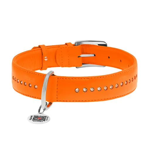 Ошейник для собак кожаный Waudog Glamour с QR-паспортом двойной со стразами M Ш 20 мм Д 30-39 см оранжевый - фото 3