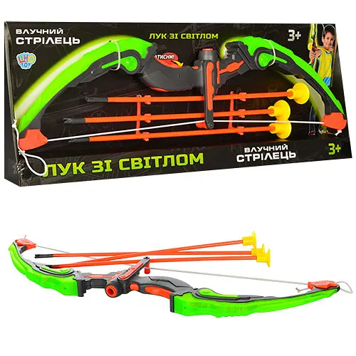 Лук "Влучний стрілець" M 0034, стріли на присосках 3шт, світло, на бат-ці, LimoToy (6903153947014) - фото 1