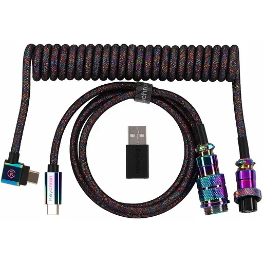 Кабель Keychron USB-A/USB-C > USB-C зарядка/синхронизация, 1.08м, Type-C, Premium Coiled Aviator, черный