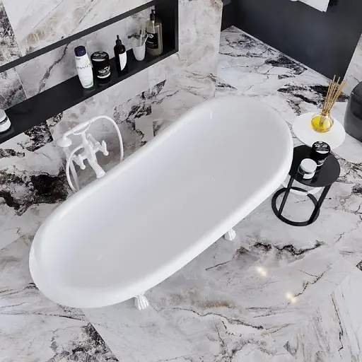 Ванна отдельностоящая глянцевая Amdcon Symphony 167x78 черная из литого камня белые ножки SYMFONYA_167_BLACK_HL Черный - фото 4