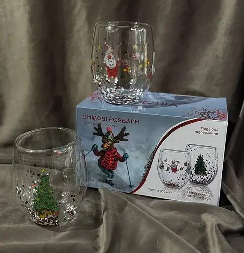 Набор стаканов Vittora VT-5415-350 Зимние развлечения с двойным дном 350 мл Прозрачный 2 шт - фото 6