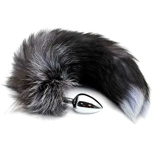 Металева анальна пробка Лісий хвіст Alive Black And White Fox Tail M діаметр 3.4 см - фото 3