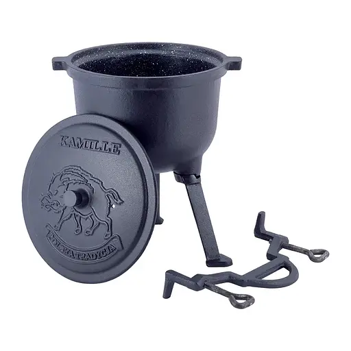 Казан чавунний емальований 4 л з кришкою для приготування їжі на вогні та плиті KM-4800M, Kamille 87469 - фото 1