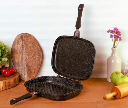 Сковорода гриль с антипригарным покрытием Edenberg EB-8138 двухсторонняя 32х25 см для стейков. - фото 4