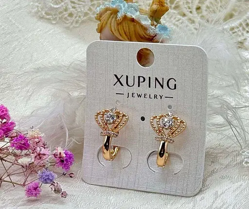Сережки підвіски з короною та камінцями Xuping гіпоалергенні сережки висячі біжутерія з медичної сталі - фото 1