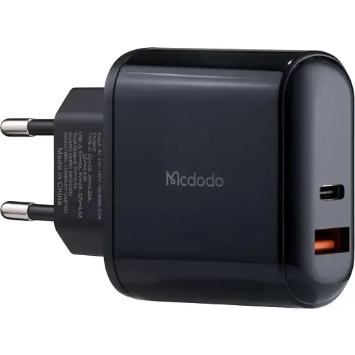 Мережевий зарядний пристрій McDodo Chocolate Series Digital Display 20W PD + QC3.0 Charger ( EU plug ) CH-7170 Чорний - фото 1