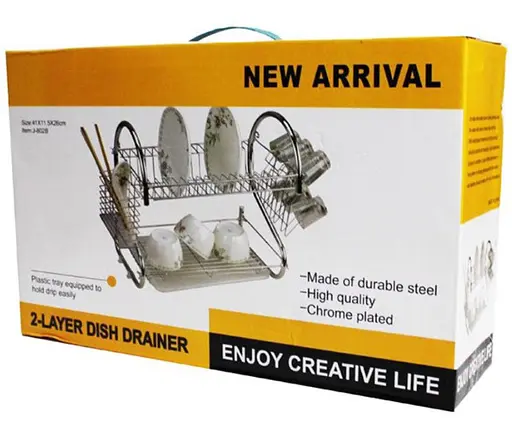 Сушарка для посуду New arrival 2 layer хромована двоярусна з піддоном та підставками для приладів - фото 5