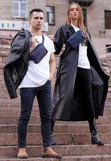 Шкіряна поясна сумка Dropbag Mini синя - фото 2