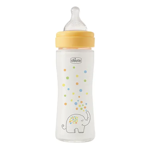 Бутылочка для кормления Chicco Perfect Easy стеклянная с силиконовой соской 0+, 240 мл желтая (20252.30) - фото 1