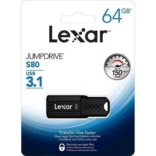 USB флэш-накопитель Lexar JumpDrive S80 64GB USB-A 3.1 Black (LJDS080064G-BNBNG) [137794] - фото 5