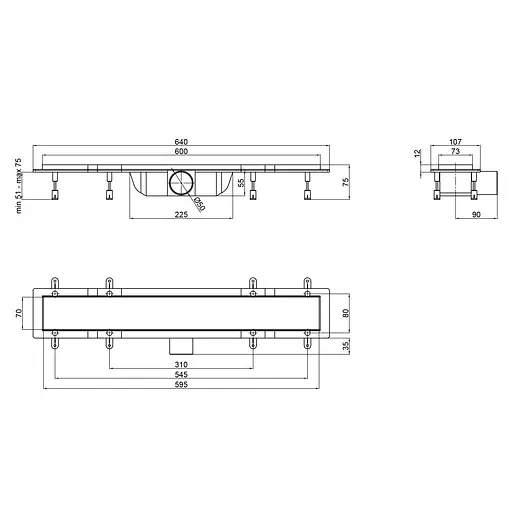 Душевой канал Qtap Dry Tile304-600 с сухим затвором под плитку 600 мм QTDRYTILE304600 - фото 2