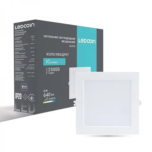 Свiтильник свiтлодiодний Ledcoin AL513 квадрат білий 8W 6500K (80338) - фото 2