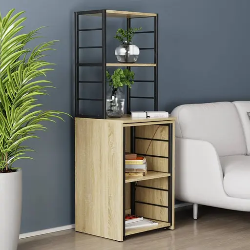 Стіл-тумба трансформер Смарт 3/2 з етажеркою Ferrum-decor 1430x1450x600 Чорний метал ДСП Дуб Сонома 16 мм (FRD-105119)