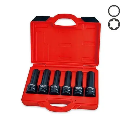 Комплект головок довгих ударних 3/4 E18, E20, E22, E24, 17 мм, 19 мм 6 од. Toptul hoz0007631 - фото 1