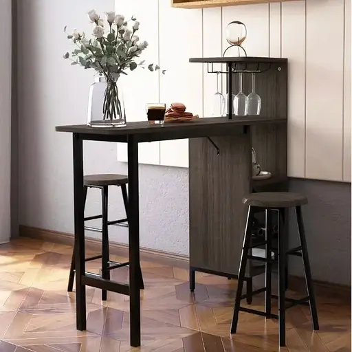 Барний стіл з стільцями Costway Bistro з тримачем винних келихів коричневий - фото 2