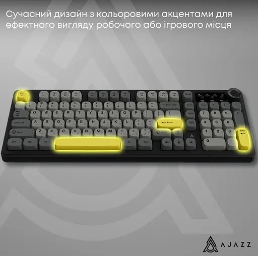 Клавіатура ігрова бездротова Ajazz AF-BGY-98 Plus Black-Gray-Yellow 2.4G/Bluetooth/USB - фото 13