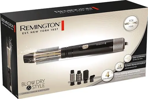 Фен-щітка Remington Blow Dry & Style Caring, 1000Вт, 2 режими, іоніз-я, хол. обдув, чохол, кераміка, чорно-золотий - фото 8