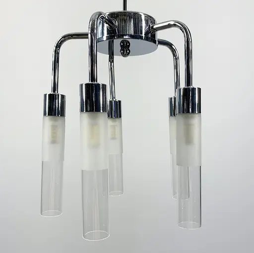 Унікальна люстра в хромі з видовженими матовими плафонами Line.F AA 408/5 CR - фото 1