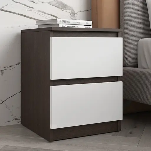 Прикроватная тумба Vays R-5 Венге Темный-Белый фасад, 2 ящика без ручек, ЛДСП 40×40×53 см - тумба в спальню
