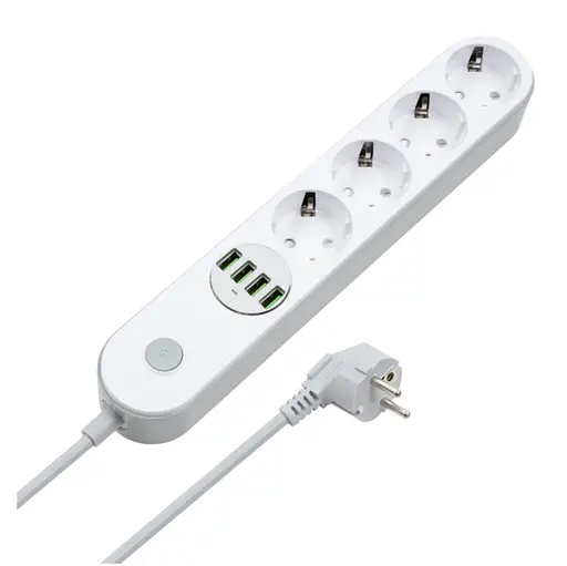 Мережевий фільтр-подовжувач ColorWay CHE44-W 4 розетки 4 USB 2 м White