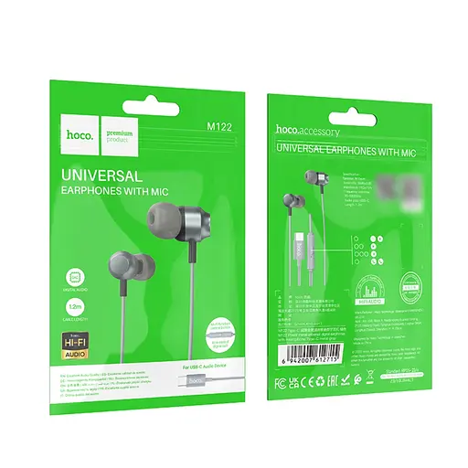 Дротові вакуумні навушники Hoco M122, Type-C, 1.2m, metal gray - фото 4