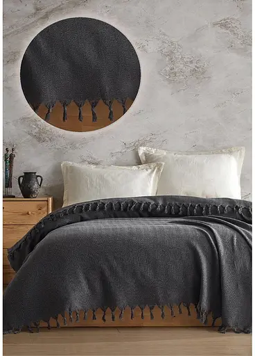 Плед-покривало Cotton SARRA бавовна темно-сірий євро 200х230 см TC303376079 - фото 1