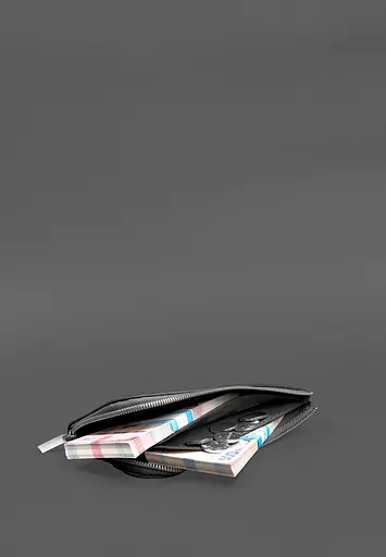 Кожаный портмоне-купюрник на молнии 14. черный - фото 8