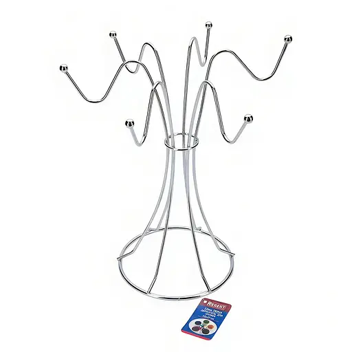 Стойка для чашек подставка сушилка для кружек на 6 крючков из нержавеющей стали H 25 cm, Kitchen Master Серебристый 85520 - фото 1