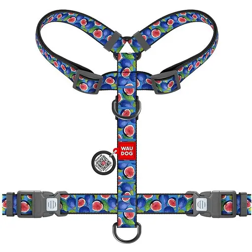Шлея для собак Waudog Nylon анатомічна H-подібна з QR-паспортом, малюнок "Інжир", пластиковий фастекс, L - фото 2