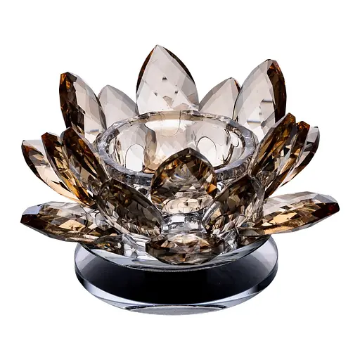 Подсвечник HP-4-91 крутящийся лотос стеклянный на одну свечу 11 x 11 x 6 см Золотистый - фото 4