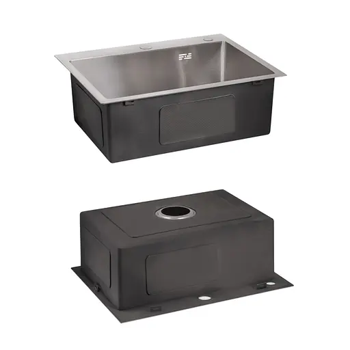 Кухонная мойка Lidz Handmade H6050 интегрированная Brushed в комплекте с дозатором и корзиной, Нержавеющая сталь - фото 4