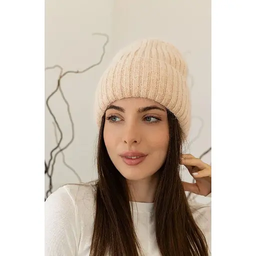 Теплая женская шапка Ангора Лили с флисовой подкладкой Молочный - фото 1