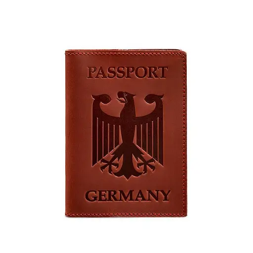 Кожаная обложка для паспорта с гербом Германии коралл Crazy Horse - фото 6