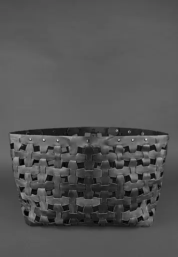 Шкіряна плетена жіноча сумка Пазл Xl чорна Crazy Horse - фото 3