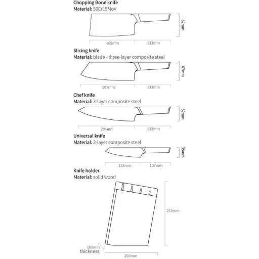 Набір Huo Hou Fire Compound Steel Knife Set (4 ножі з підставкою) HU0033 - фото 5