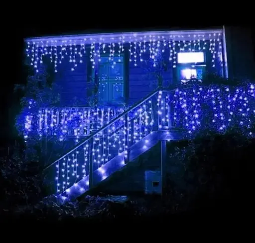 Гирлянда уличная Бахрома 5 м 120 Led (на белом проводе, с переходником) Синяя - фото 5