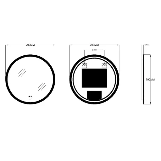 Дзеркало Zerix Solo MC02-80 з LED Touch, Anti-fog, димером, регулятором яскравості ZX6066 - фото 2