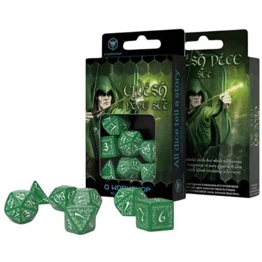 Набір кубиків Elvish Green & white Dice Set , 7 шт. (SELV03) - фото 1