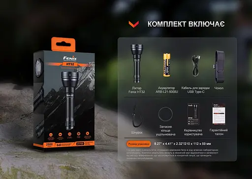 Ручний ліхтарик Fenix HT32 2500лм (білий + червоний + зелене світло) Чорний - фото 4