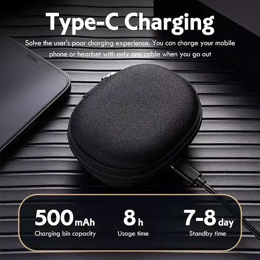 Беспроводные спортивные Bluetooth наушники TWS J92 c тканевым зарядным кейсом, сенсорами управления чёрные - фото 7