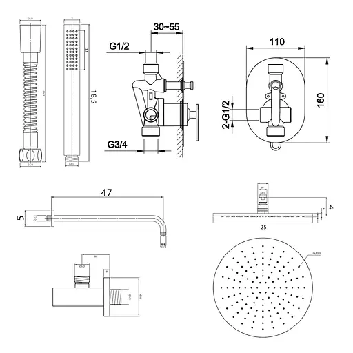 Душевая система Kohlman Boxine 25 chrome + BOX скрытого монтажа QW210BR25, Хром - фото 2