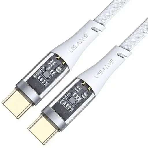 Кабель Usams SJ574 Type-C To Type-C PD 100W Aluminum alloy Transparent Data Cable Icy Series 1.2 м Wh - фото 1