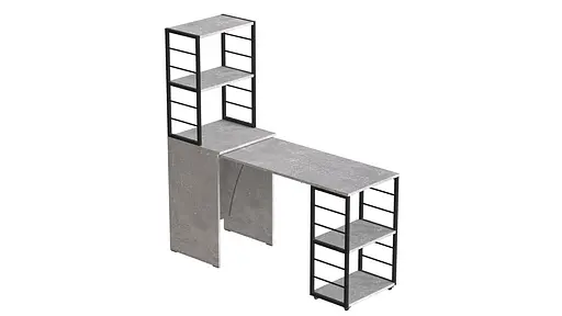 Стол-тумба трансформер Смарт 3/1 с этажеркой Ferrum-decor 1430x1450x500 Черный металл ДСП Бетон 16 мм (FRD-105115) - фото 2