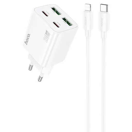 СЗУ Hoco N55 Fundador PD20W four-port (2USB-A/2C) + кабель Type-C to Lightning